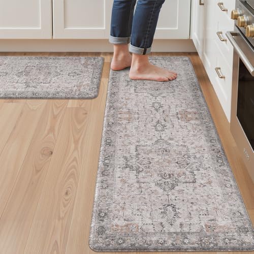 GENIMO Anti Fatigue Kitchen Mats for Floor 2PCS, Standing Rugs,Gray Taupe