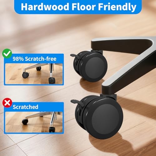 MySit 11x22mm Office Chair Caster with Brake for Hardwood Floors Set of 5