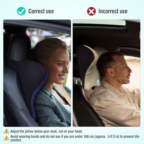 Car Neck Pillow for Driving Seat, Soft Memory Foam Headrest Pillow with Adjustable Strap and Removable Cover, Ergonomic Neck Support for Car, Office Chair, Gaming Chair – Dark Grey
