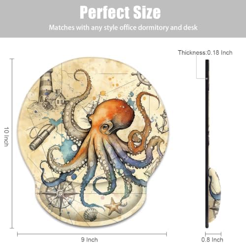 Cute Mouse Pad for Desk with Wrist Rest,Desk Accessories,Octopus