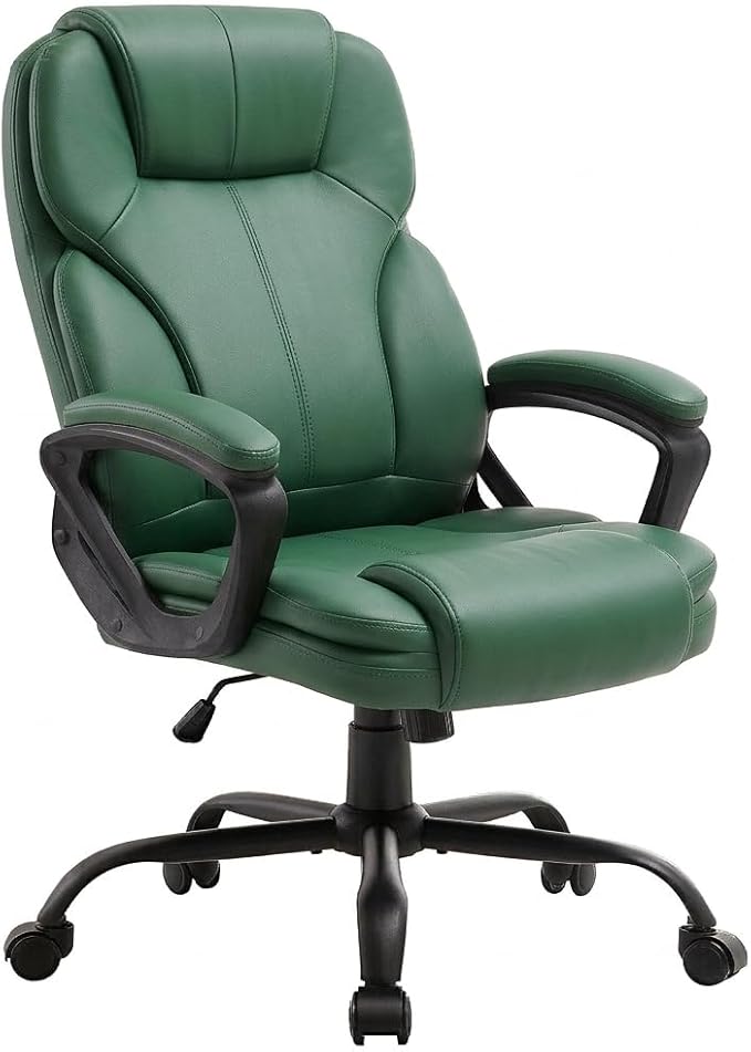 Home Office Chair, Big and Tall Computer Chair Heavy Duty, Ergonomic Chairs with High Back and Armrests, 360° Swivel, Thick Wide Cushion, Faux Leather Black, Green
