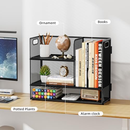 Marbrasse Desk Shelf Organizer with Handle, Bookshelf File Holder, Black
