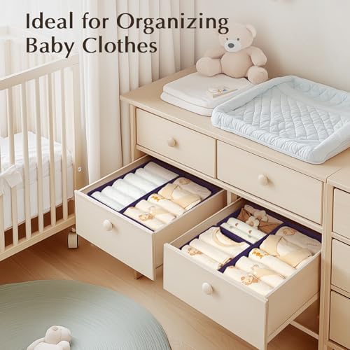 DIMJ Drawer Organizers Clothes, Set of 8 Dresser Organizer Bins, Fabric Closet Organizers and Storage, Shallow Drawer Dividers for Nursery, Clothing, Baby Clothes, Socks, Underwears, Tie (Purple)