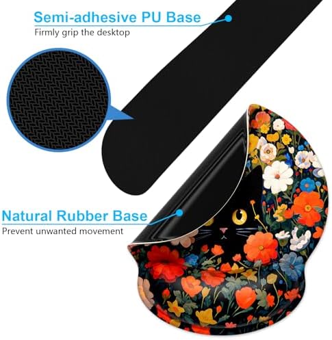 Dapesuom Keyboard Wrist Rest and Mouse Pad with Wrist Support, Cute Memory Foam Cushion for Keyboard and Mouse Set, Desktop Pad Rests with Non Slip Base for Easy Typing & Pain Relief, Cat Flower Bush