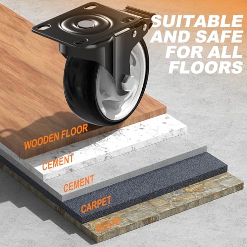 QNCZ 5 Inch Caster Wheel with Dual Brake, Heavy Duty, Silent, Set of 4