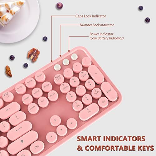 Kootop Wireless Keyboard and Mouse Combo, 2.4G Typewriter, Pink