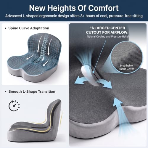CHANCEE X-Large Ergonomic Seat Cushion with Lumbar Support (Grey)