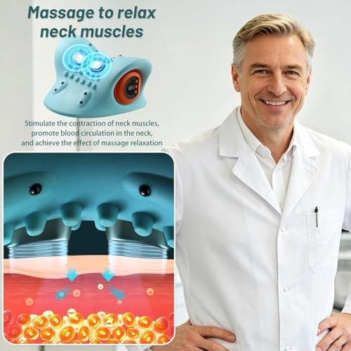 Neck Massager, Masajeador de Cuello, 3 Modes Electric Neck and Shoulder Relaxer Pillow, with Heat 26° Angle Cervical Traction Device for Pain Relief Deep Tissue