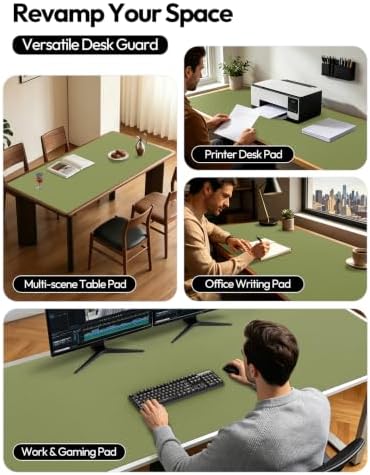 YSAGi Leather Desk Pad Protector, Office Desk Mat, Large Mouse Pad, Non-Slip PU Leather Desk Blotter, Laptop Desk Pad, Waterproof Desk Writing Pad for Office and Home (Green, 47" x 17")