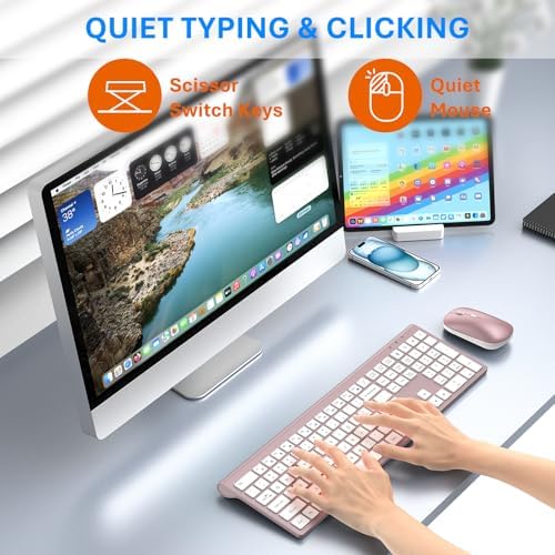 Wireless Keyboard and Mouse Combo, Ultra Slim Full Size Silent Keyboard