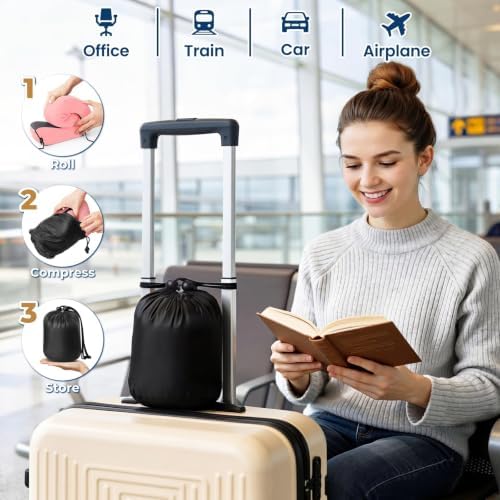 ExploreBliss Travel Pillow, Memory Foam Neck Pillow Airplane, Pink