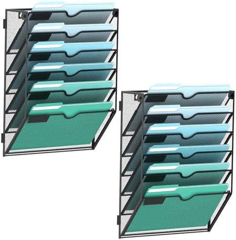SUPEASY 6-Tier Wall File Organizer, Wall Mounted Mail Sorter, 2 Pack