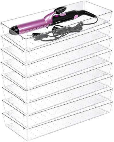 Manalete 8 Pcs Large Clear Plastic Drawer Organizer,15"x6" Vanity Organizer