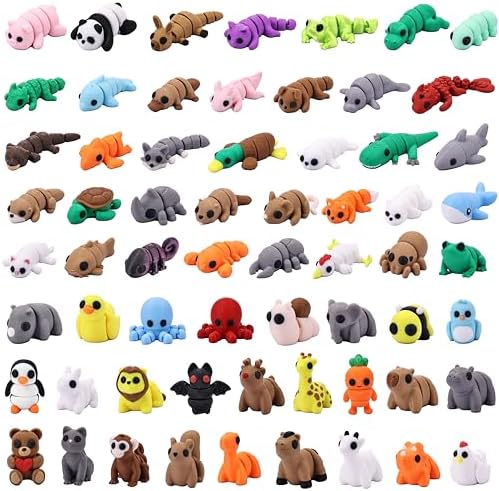 65 PCS 3D Printed Animal Figurines Set, Articulated Animal Figurines,Fidget Toys, Flexible Desk Decor, Party Favor, Gifts for Girls and Boys, Classroom Reward