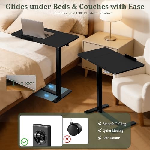 Mobile Standing Desk, Rolling Desk Adjustable Height, Tilting Laptop Table