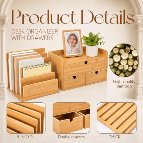 Gilprop 2 Pcs Bamboo Desk Organizer and Desk File Mail Organizer Countertop