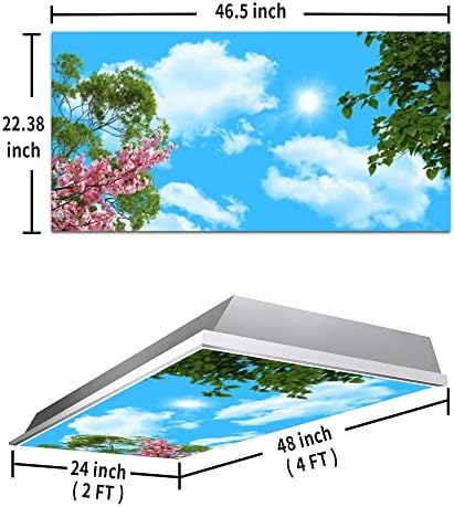 Fluorescent Light Cover Decorative Ceiling Light Filters,Tree Leaves Sky Clouds Pattern,for Classroom Office Hospitals Home Ceiling Decorative,2ft x 4ft,Green