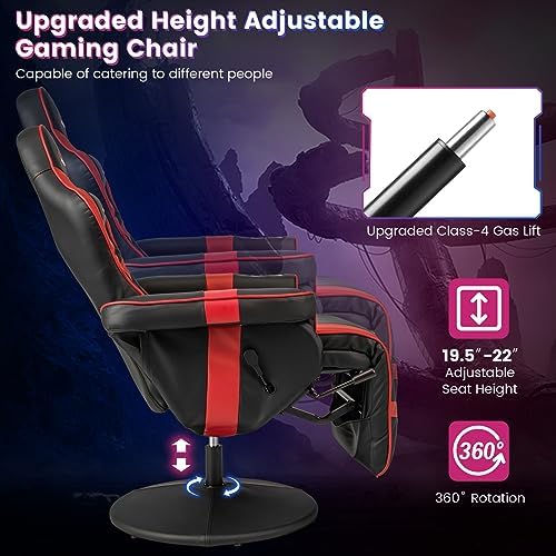 Goplus Gaming Chair, Height Adjustable Massage Video Game Chair with Retractable Footrest, Cup Holder, Headrest, Swivel Office Chair, Racing Style Swivel Gamer Chair (Red)