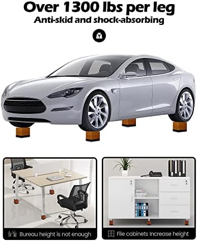 Furniture Risers, Tclouda Bed/Sofa/Desk/Table/Chair Leg/Fridge Lifts to 1.5, 3 and 4 in, Square Adjustable Risers Blocks for Extenders, Heavy Duty Supports Up to 1300 Lbs, 4 in-Brown-Square