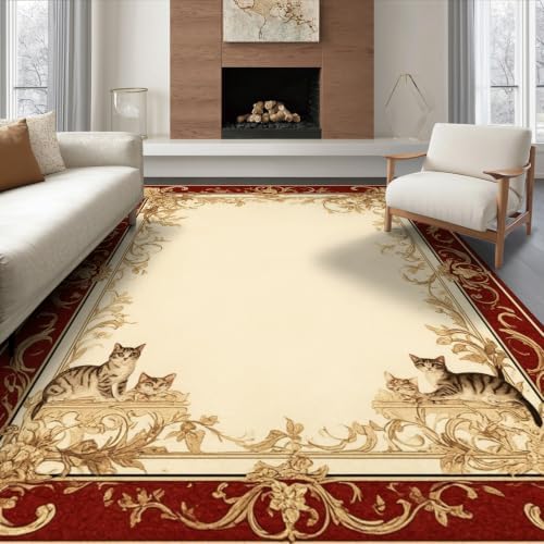 8'x10' Ivory Cat Crimson Motif with Swirls Ultra-Soft Area Rug