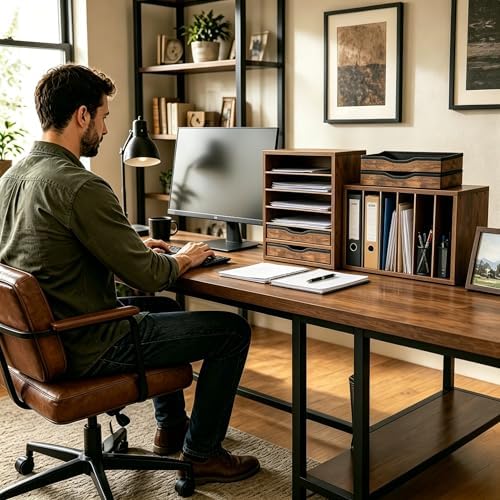 Wooden Mail Organizer, Desk Paper Organizer Wood, Brown