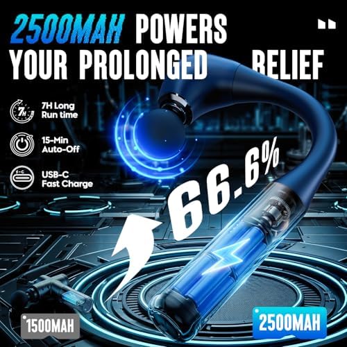 FVZ Massage Gun with Upgraded Extension Handle, 10MM Massage Gun Deep Tissue, Back Massager, Muscles/Neck/Shoulders/Waist/Legs Massager Portable for Pain Relief (Blue)
