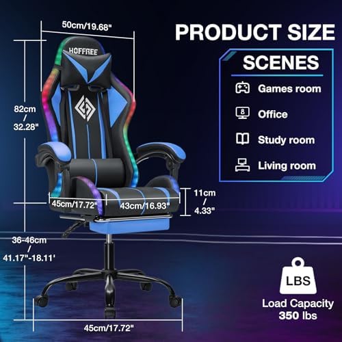 RGB Gaming Chair with Bluetooth Speakers and LED Lights Computer Chair-Blue
