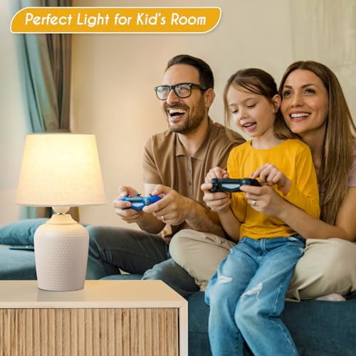 11.8’’ Small Table Lamps Set of 2 for Bedroom Kid’s Room, Beige & Cream