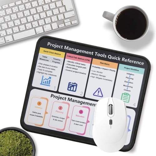 Project Management Mouse Pad, Gantt Chart CPM Risk Matrix Workflow Guide Desk Mat, Non-Slip Smooth Mousepad for PMP Managers Team Leads Consultants