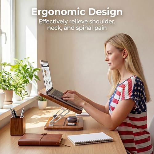 Adjustable Laptop Desk Stand Wood with Storage Slot