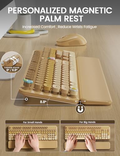 Wireless Keyboard and Mouse Combo, Cute Typewriter, Magnetic Wrist Rest