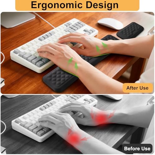 Keyboard Wrist Rest Mouse Wrist Support, Memory Foam Wrist Rest Pad for Computer Laptop, Ergonomic Wrist Cushion Support for Typing Pain Relief, Gaming Home Office, Black