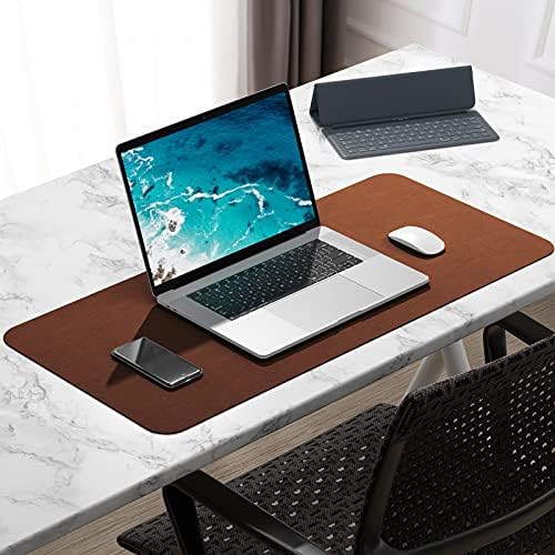 Hsurbtra Desk Pad, 30" x 14" Dual Side PU Leather Desk Mat, Waterproof Non-Slip Desktop Blotter Protector, Large Mouse Pad for Laptop Keyboard Office Home, Brown & Grey