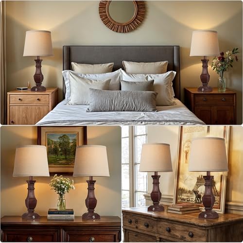 ROTTOGOON Dimmable Table Lamps Set of 2, Rustic Farmhouse Table Lamps for Living Room Bedroom, Bedside Desk Lamps for end Tables, Touch Lamps for nightstand, 9W Bulbs Included, 22", Antique Red