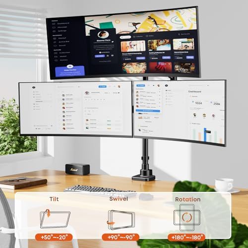 Triple Monitor Mount for up to 49-inch Screens - Heavy Duty Triple Monitor Arm Desk Mount for Ultrawide Monitors Max Load 44lbs per Screen, VESA 75x75 / 100x100 mm, Black