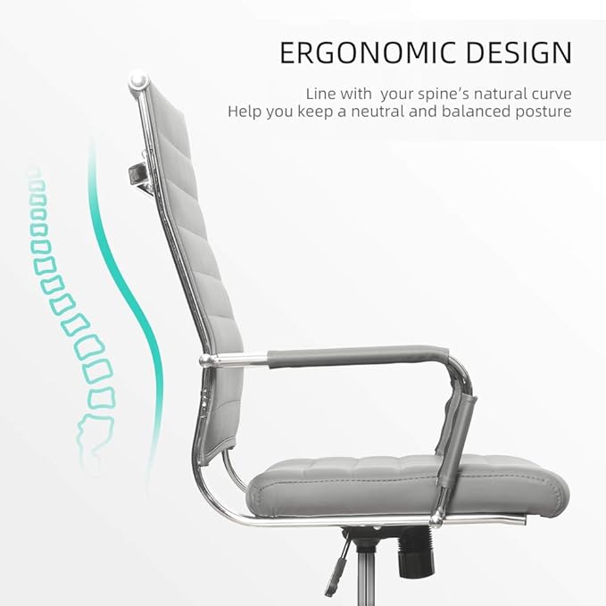 Okeysen Ergonomic Office Desk Chair, Modern PU Leather Conference Room Chairs Ribbed, High Back Executive Swivel Rolling Chair for Home, Office