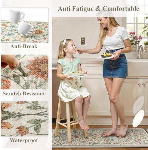 Collive Kitchen Rugs Sets of 2 Non Slip, Beige Anti Fatigue Kitchen Mats