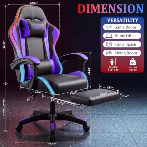 RGB Gaming Chair with Massage & Footrest, Built-in Speakers Chair