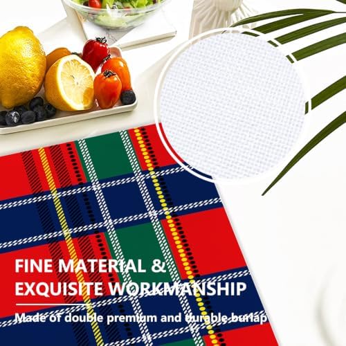 Royal Stewart Tartan Linen Placemats, Classic Red Scottish Plaid Green Table Mats for Table Washable Heat Insulation Thick Dining Mat, Indoor
