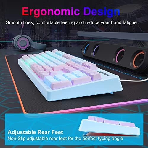 HUO JI Gaming Keyboard USB Wired with Rainbow LED Backlit, Blue Purple