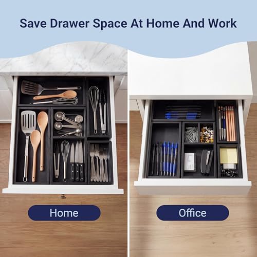 happimess Eldora 5-Piece Handcrafted Bamboo Drawer Organizers, Black