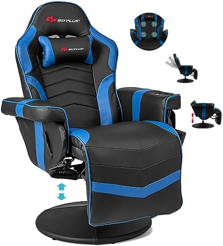 POWERSTONE Gaming Recliner, Adjustable Massage Gaming Chair with Cup Holder Footrest Ergonomic Single Sofa Living Room Home Theater Seating with Side Pouch (Navy Blue)