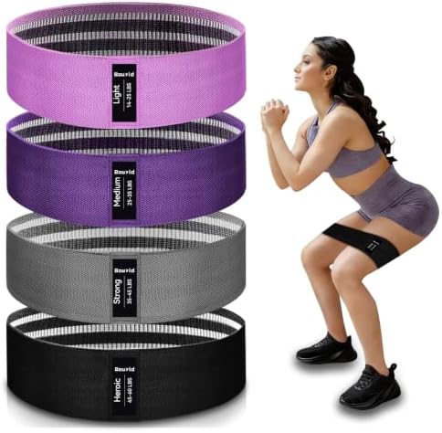 Resistance Bands for Working Out, 4 Levels Exercise Bands for Women & Men, Elastic Workout Band for Physical Therapy, Fabric Booty Band for Gym, Yoga, Pilates, Leg Training