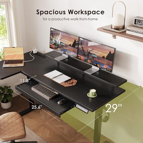 OffiGo 63" Reversible L Shaped Electric Standing Desk, Carbon Fiber Black
