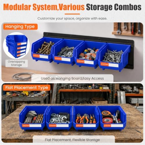 16pc Wall-Mounted Storage Organizer Set with Metal Rails Blue