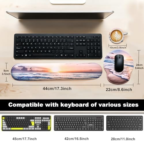 Keyboard Wrist Rest Mouse Pad with Wrist Support, Gaming Mousepad with Non-Slip Base, Ergonomic Mouse Wrist Arm Cushion Support for Home Office Laptop Computer, Easy Typing for Pain Relief, Sunrise