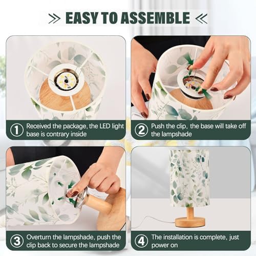 ALAZA Eucalyptus Leaves White Bedside Table Lamp with USB Port for Bedroom Nightstand Office Desk LED Bulb Included