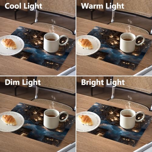 Infinite Library Nebula Shelves Linen Placemats, Floating Books Cosmic Backdrop Table Mats for Table Washable Heat Insulation Thick Dining Mat, Indoor/Outdoor 12X18 in 4 Pcs