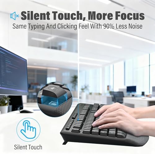 Wireless Keyboard and Mouse Combo,Soft Touch Quiet Keyboard Less Noise 90%