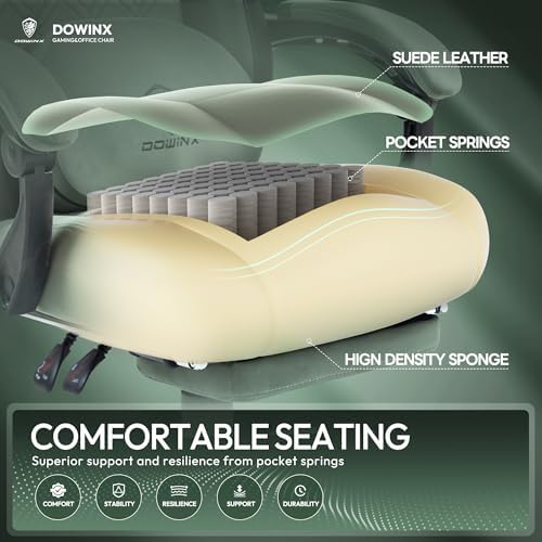 Dowinx Fabric Gaming Chair with Heated Massage Lumbar Support, Game Chairs for Adults, Big and Tall Gamer Chair with Pocket Spring Cushion, High Back PC Chairs with Footrest, Green